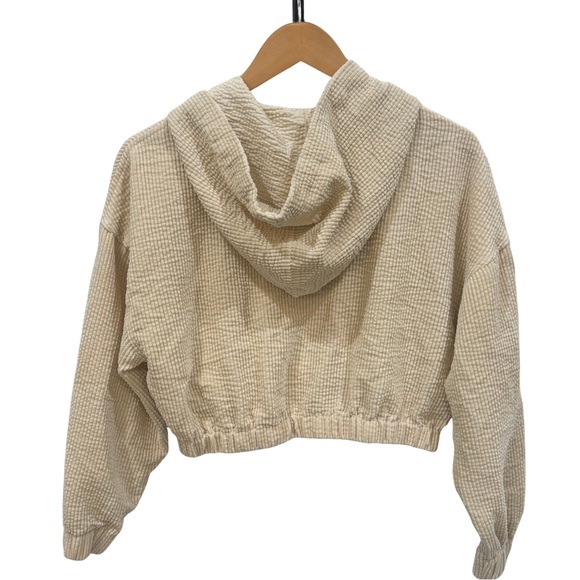 Sadie & Sage Cream Textured Chenille Cropped Zip Hoodie Jacket S Elastic Hem - Picture 2 of 8